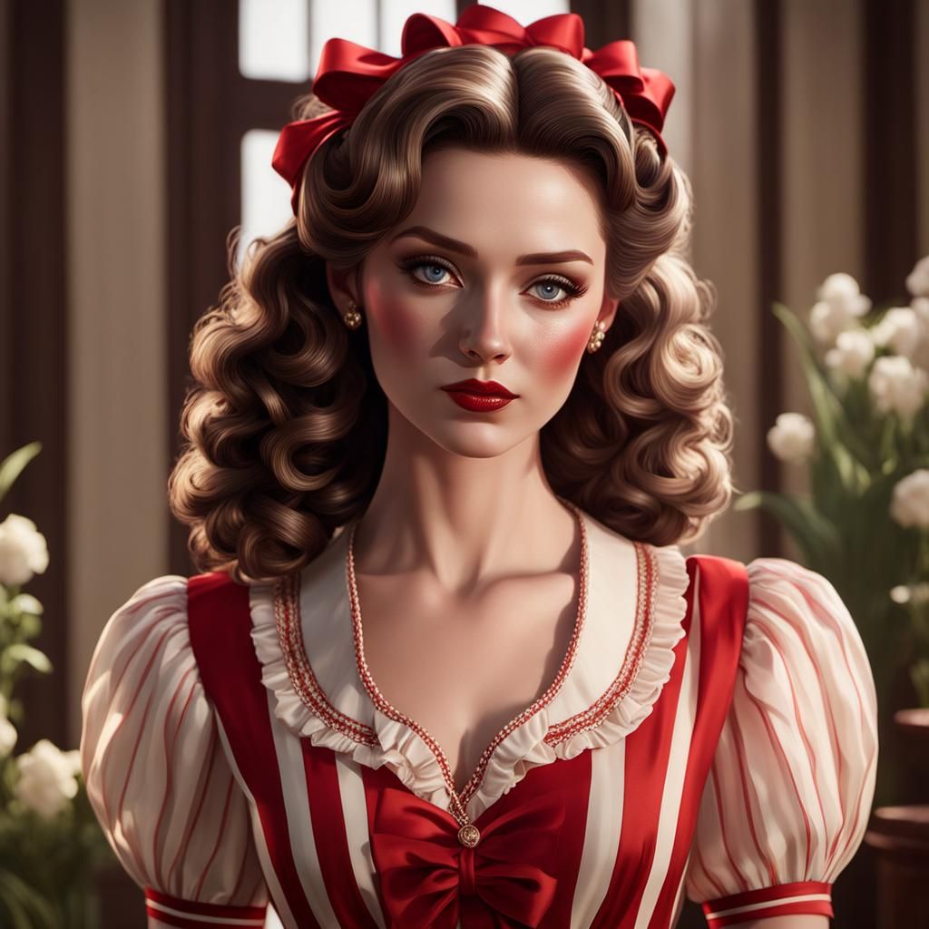 Young Woman in Vintage Dress: Detailed Fantasy Art