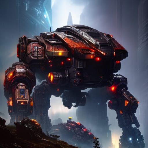 Cybernetic Beast Charges Through Wasteland: Digital Art