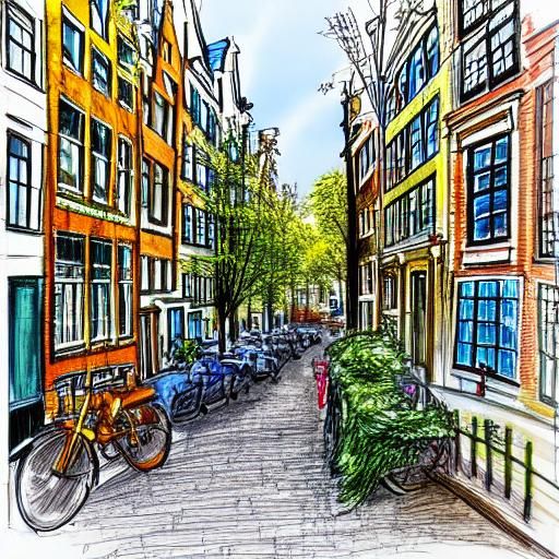 Colorful Amsterdam Street Illustration