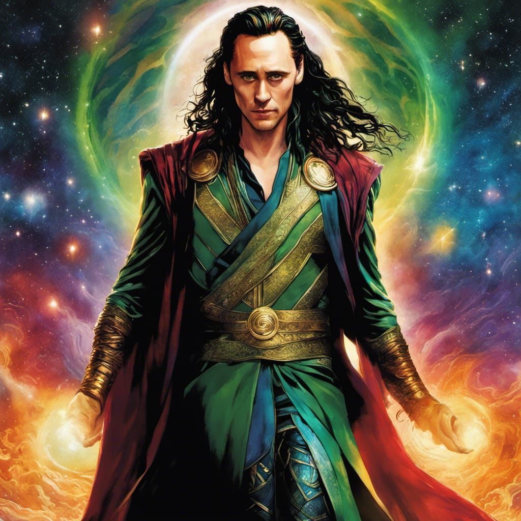 Loki with Braids and Galaxy Stars, Comic Book Art