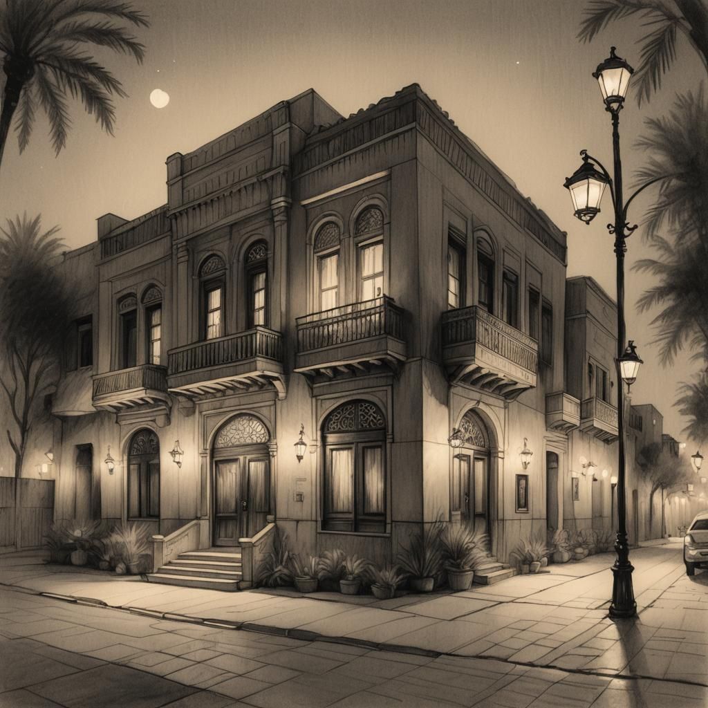 Baghdad Modern House: Architectural Pencil Sketch