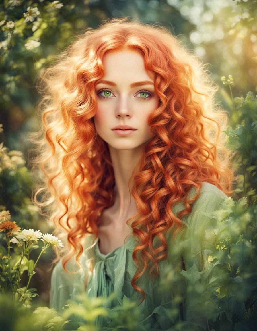 Dreamy Garden Portrait of a Red-Haired Beauty
