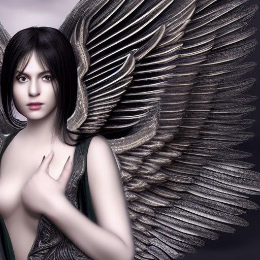 Metal Winged Girl: Detailed Matte Painting