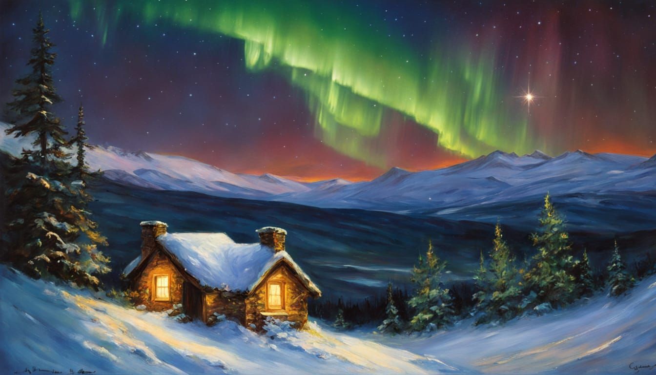 Winter Wonderland Village Scene in Impressionist Style