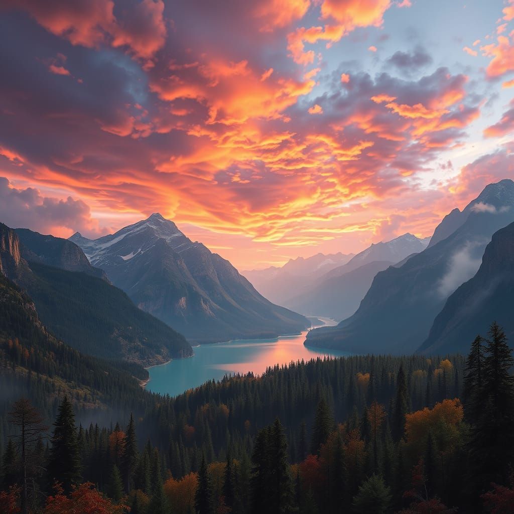 Epic Dreamlike Landscape with Majestic Mountains and Serene ...