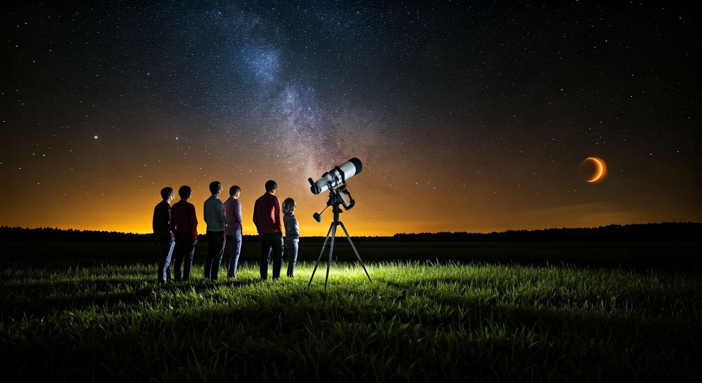 Lunar Eclipse Observation Under Starry Sky
