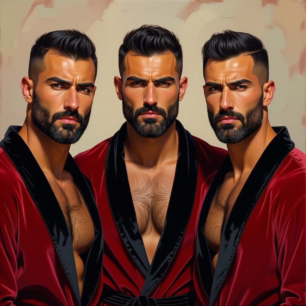 Impasto Oil Painting of Handsome Hunks in Velvet Robes