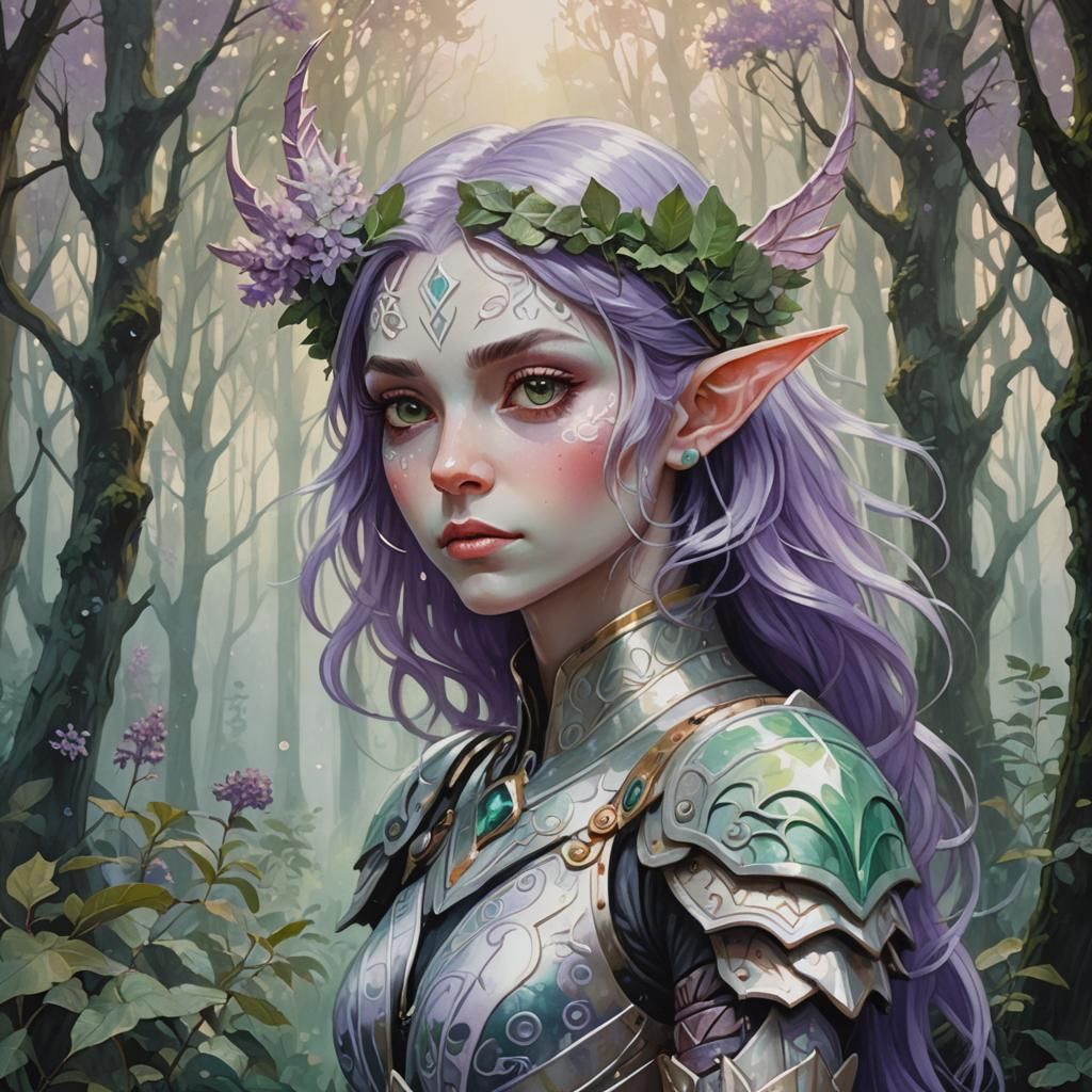 Cyborg Elf Girl in Gouache Painting Style