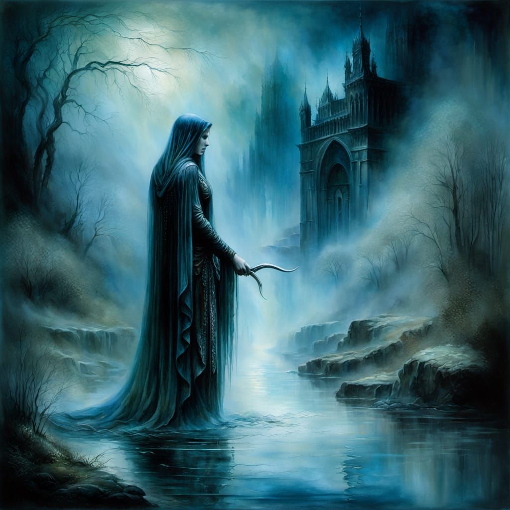 Spectral River Goddess in Death Kingdom Aquarelle Style