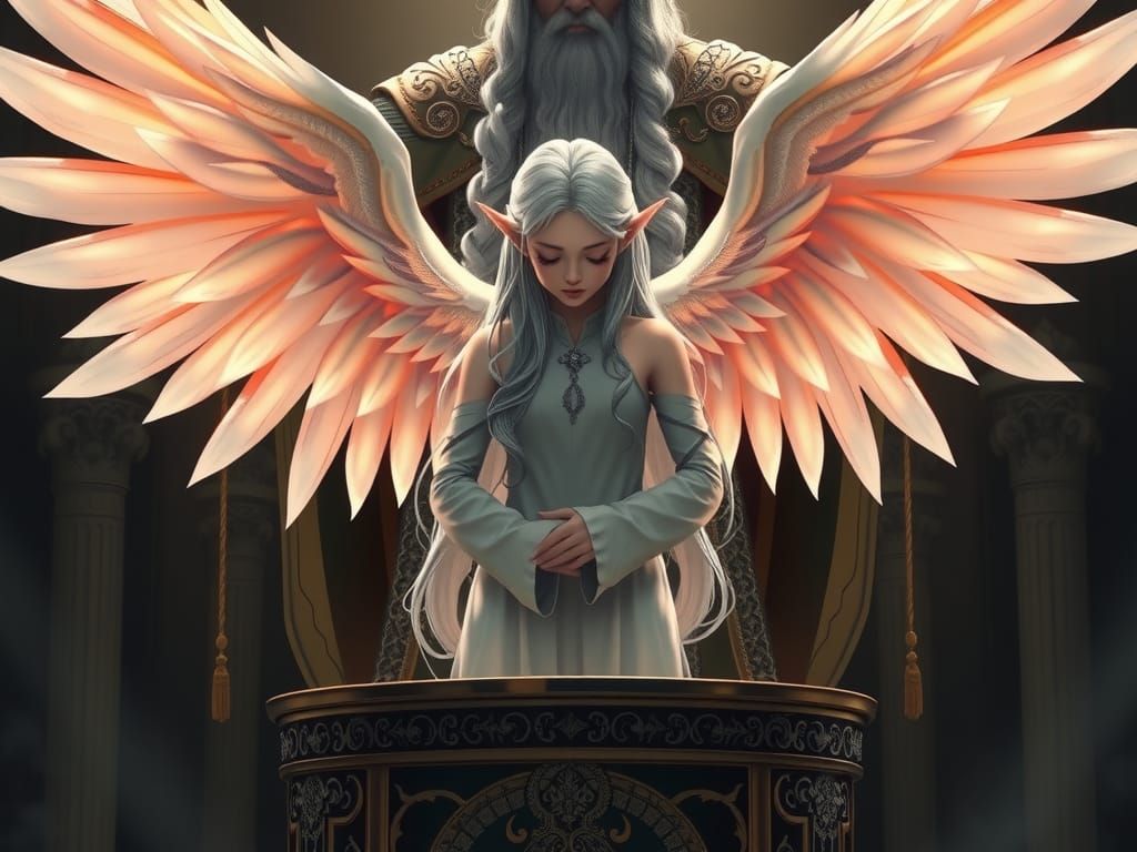 Elven Lady Awarded Angel Wings in Mystical Art Style