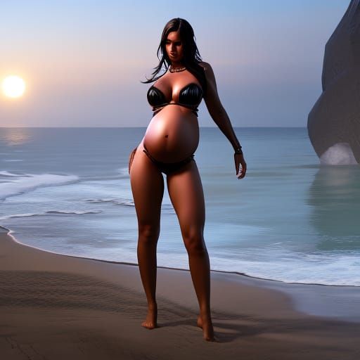 pregnant woman in a bikini full body