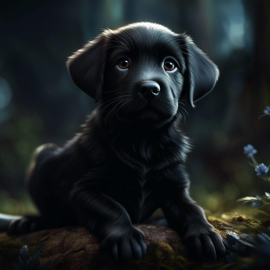 Cute Black Labrador Puppy with White Paws