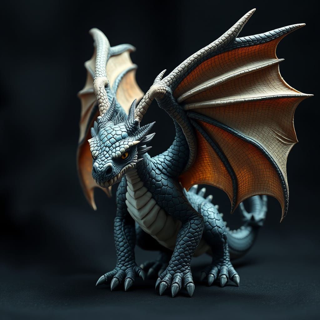 Dragon-like Clay Creature with Iridescent Scales