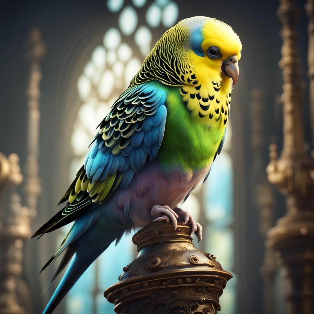 Fantastical Budgie Bird in Detailed Digital Painting