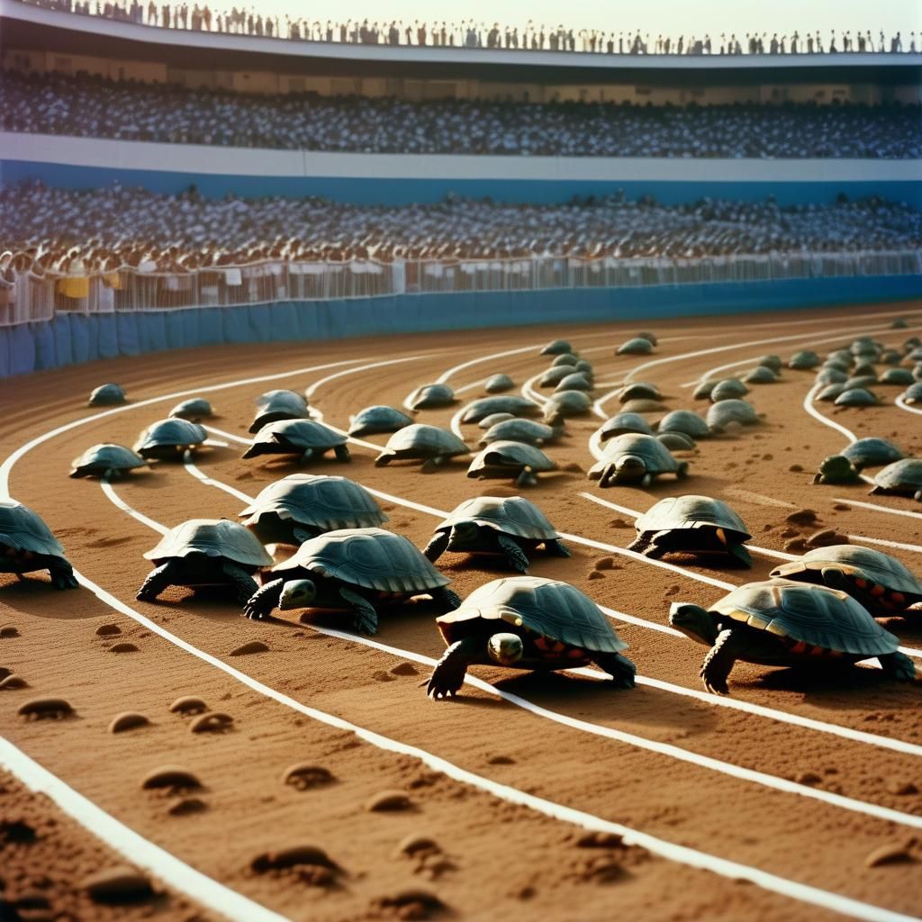 Turtles Race on Track at Sunrise
