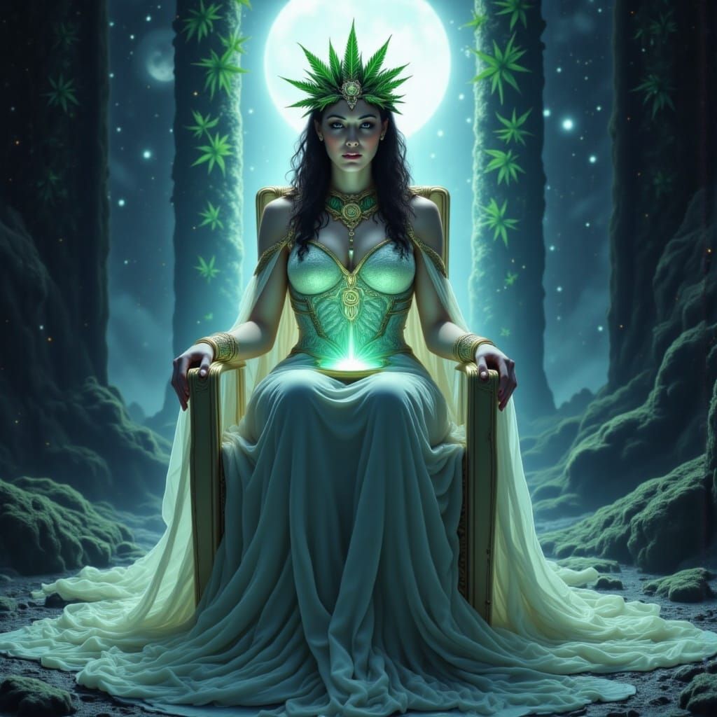 High Priestess on Throne with Binary Veil