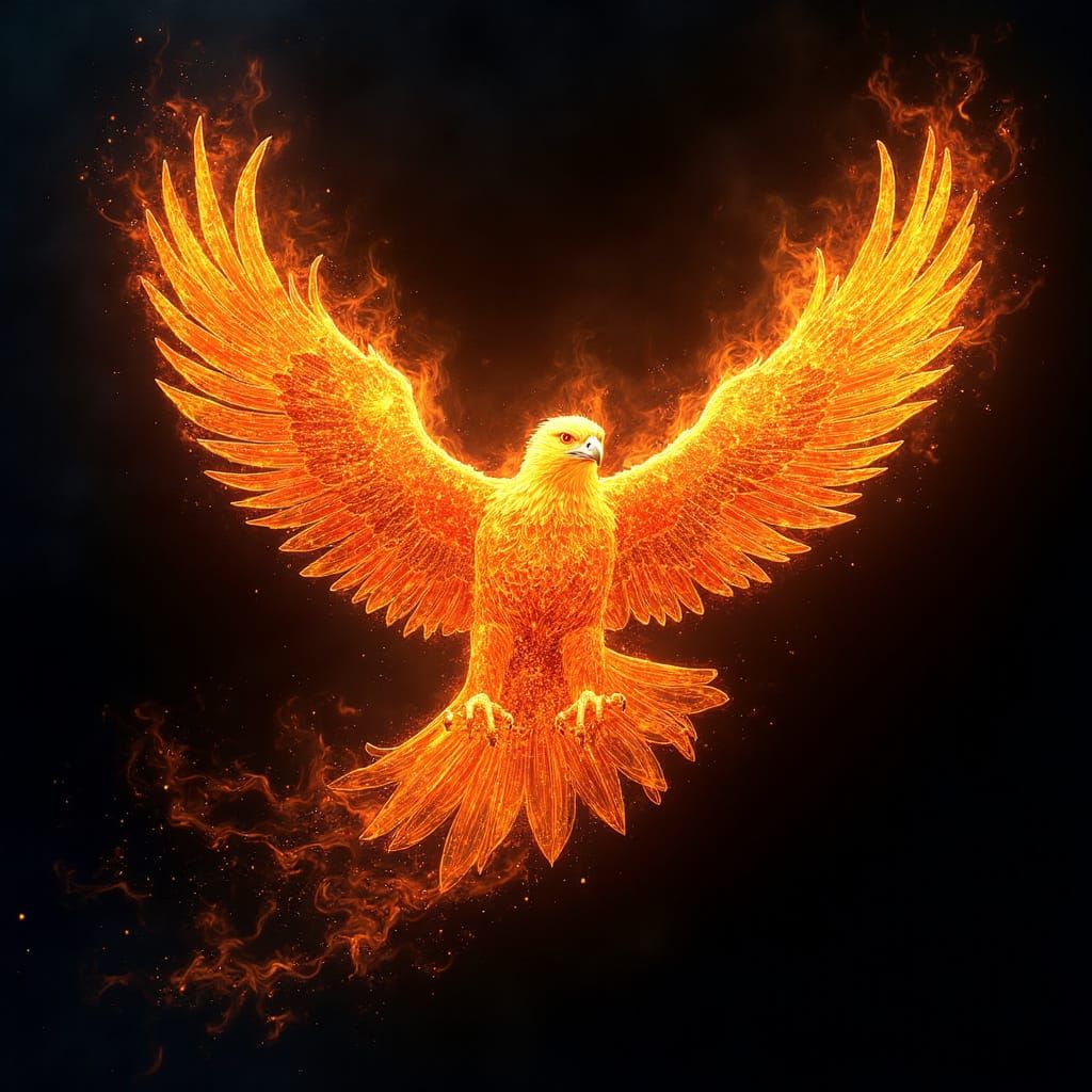 Surreal Eagle Formed from Dancing Flames in Neon-Lit Futuris...