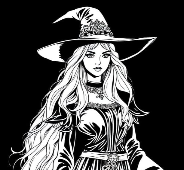 Sharon Tate Inspired Witch in 1980s Line Art