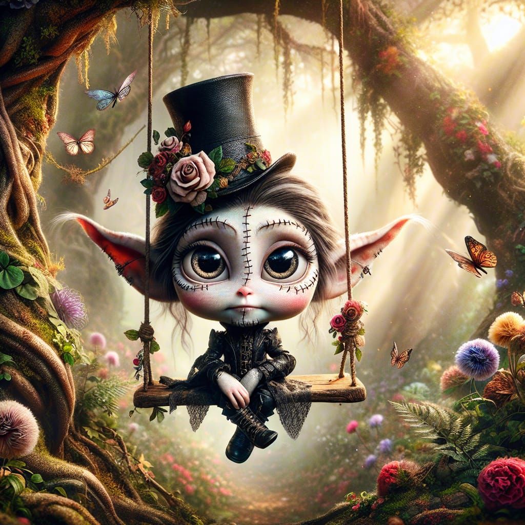 Enchanting Forest Scene with Patchwork Gnome in Ethereal Lig...