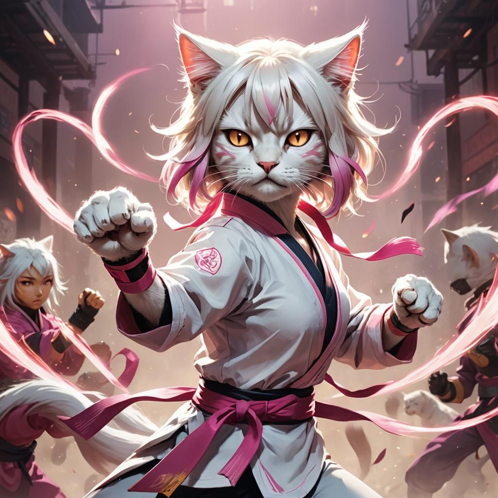 Anime Cat-Person Monk in Martial Arts Stance