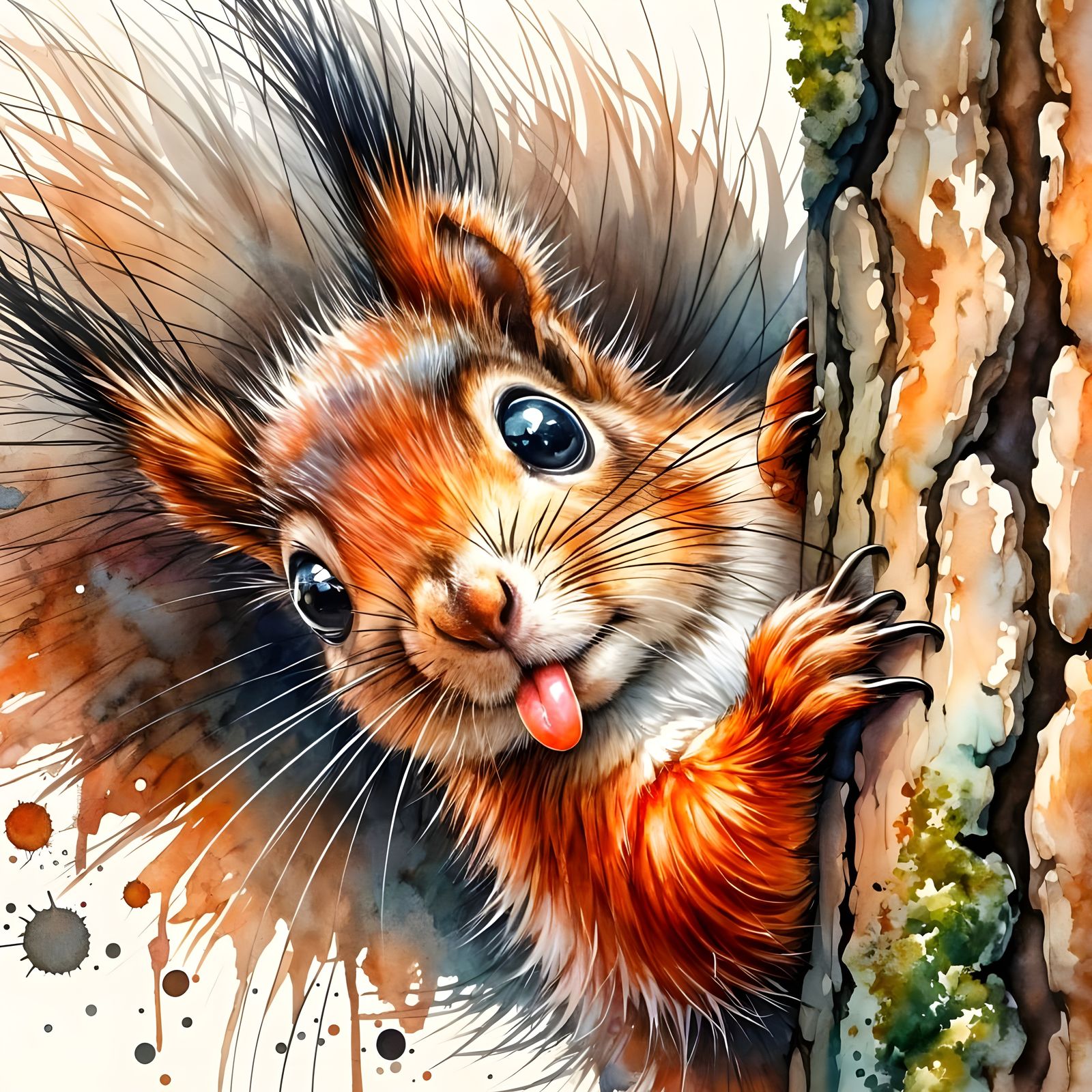 Vibrant Squirrel in Watercolor-Inspired Realism