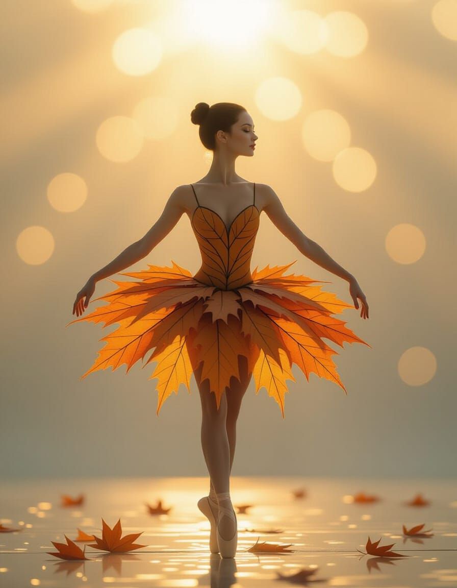Autumn Leaf Ballerina in Surreal Botanical Art Style