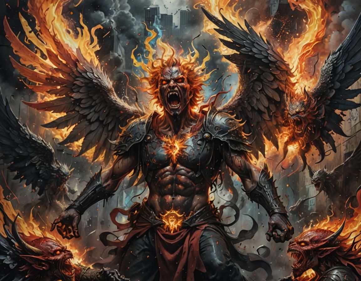 Angels and Demons Engage in Fiery Combat