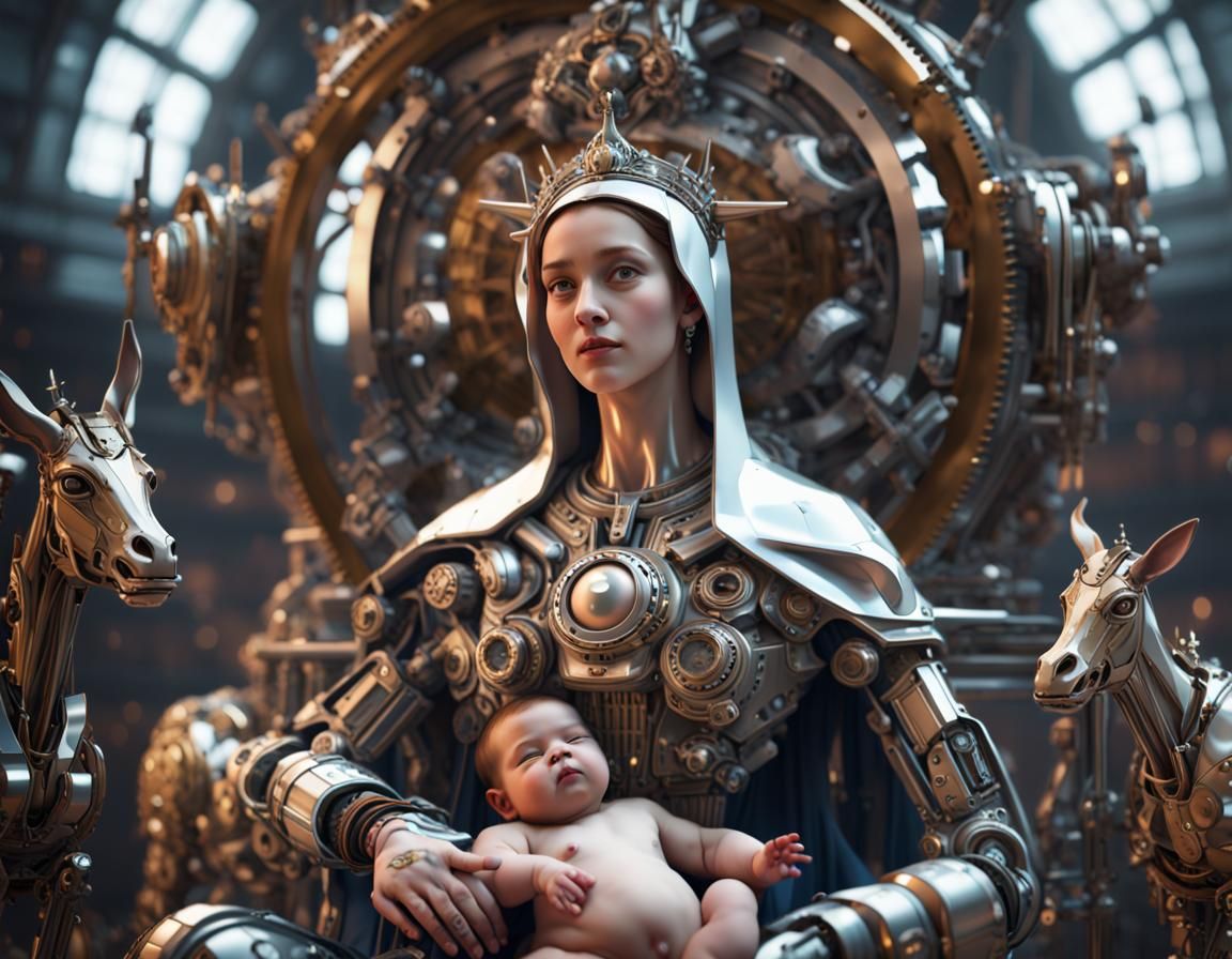 Mary and Jesus in Sci-Fi Christmas Scene