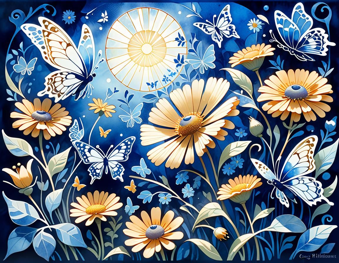 Whimsical Papercut Flowers in Fantasy Landscape