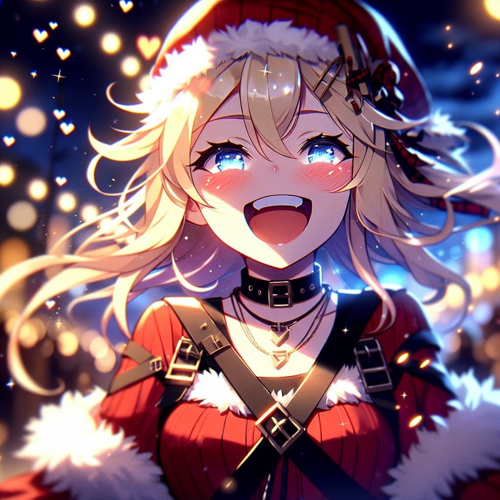 Festive Anime Girl with Scythe in Night Scene