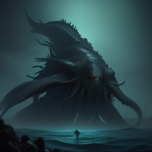 Majestic Black Octopus in Deep Ocean Cinematic Style