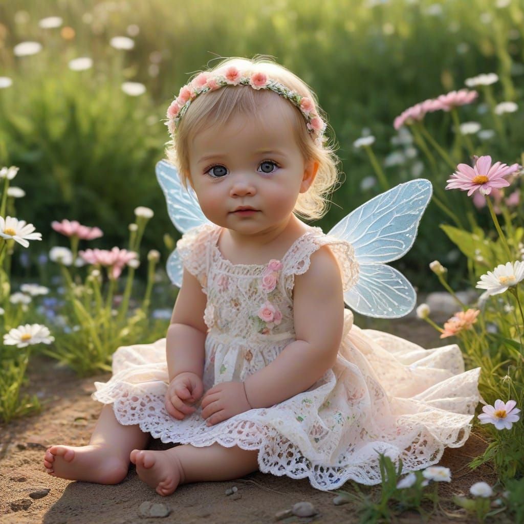 Fairy Baby in a Neon Deco Garden