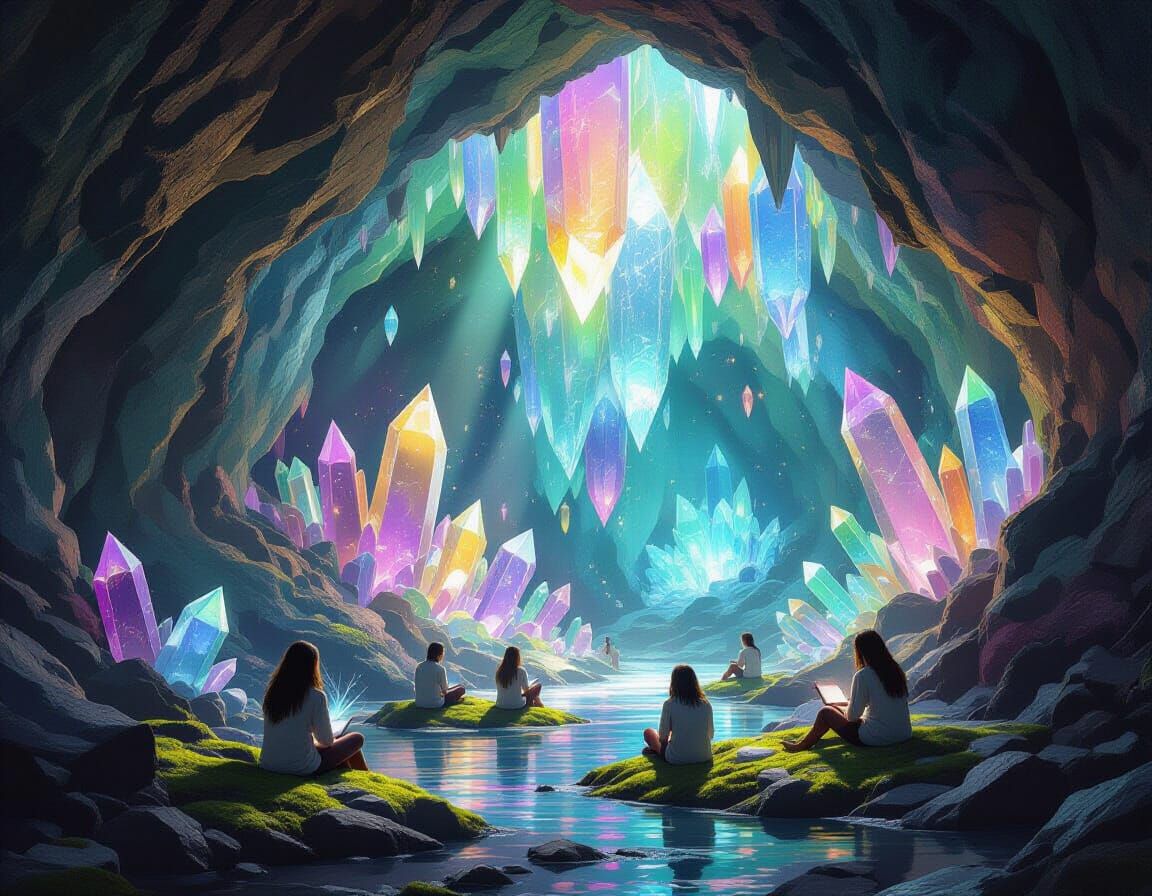 Mage Apprentices Practice Spells in Crystal Geode Cavern