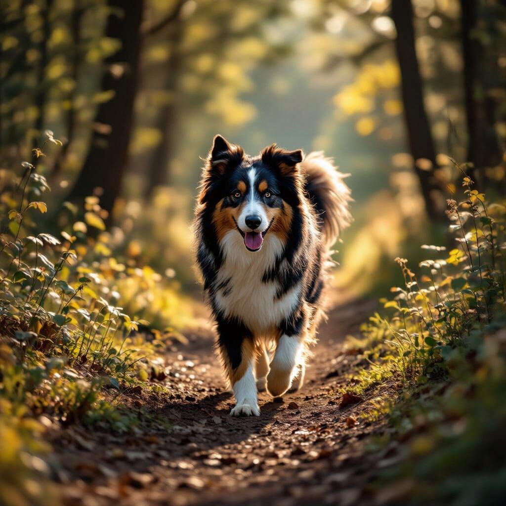 Lassie the Collie's Journey Home in Sun-Dappled Forest
