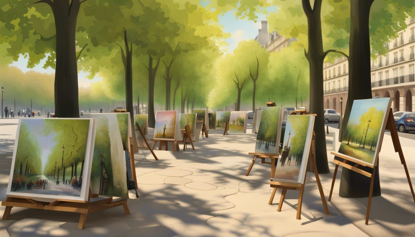 Paris Park Art Sale in Anime Style