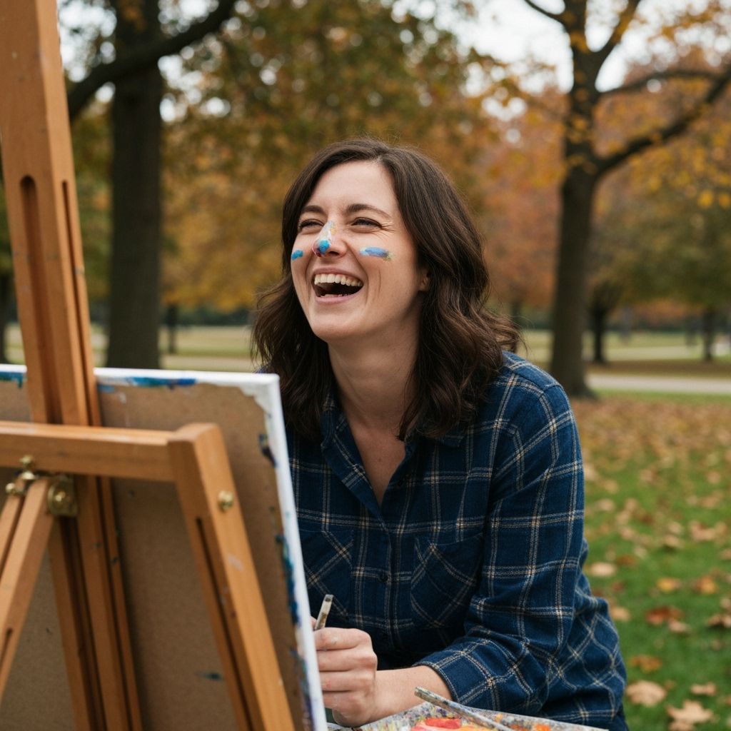Joyful Artist in Autumn Park