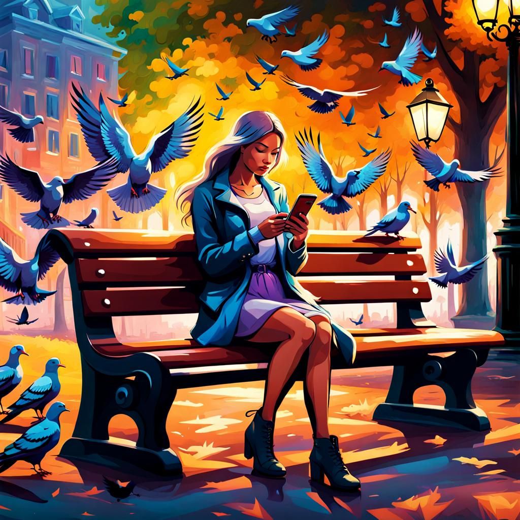 Woman with Phone, Impressionistic Surreal Graffiti Art