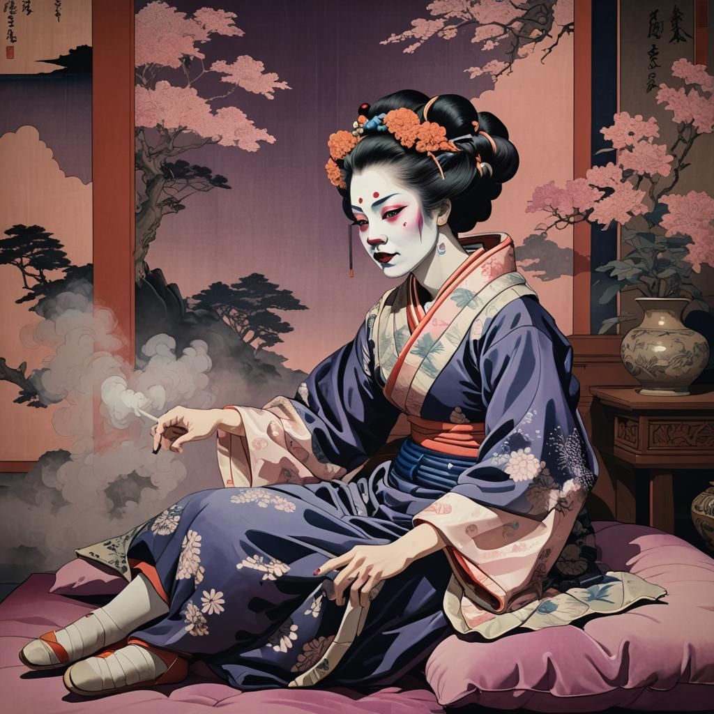Clown Woman in Ukiyo-e Style Palace
