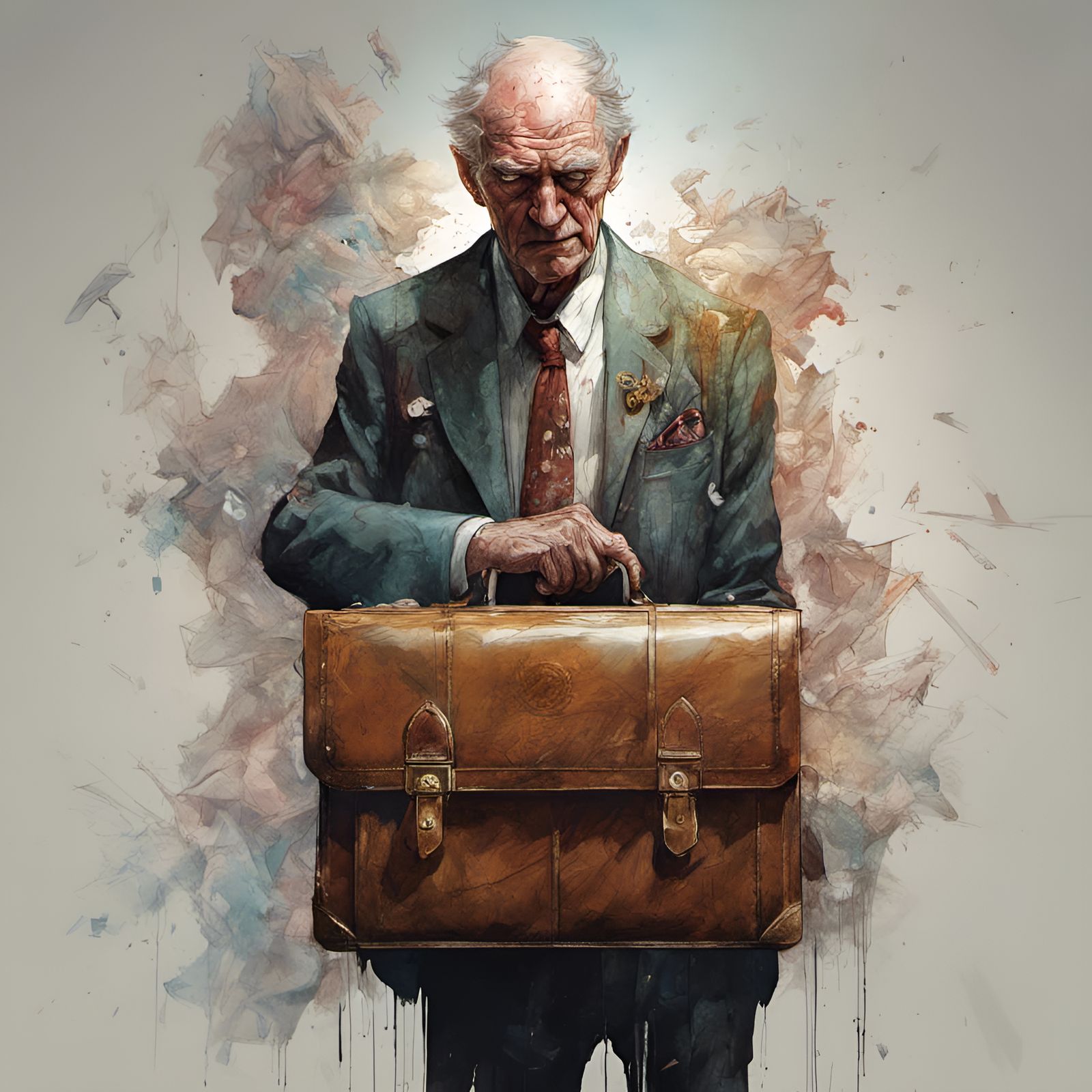 Crying Briefcase Portrait in Comic Book Style