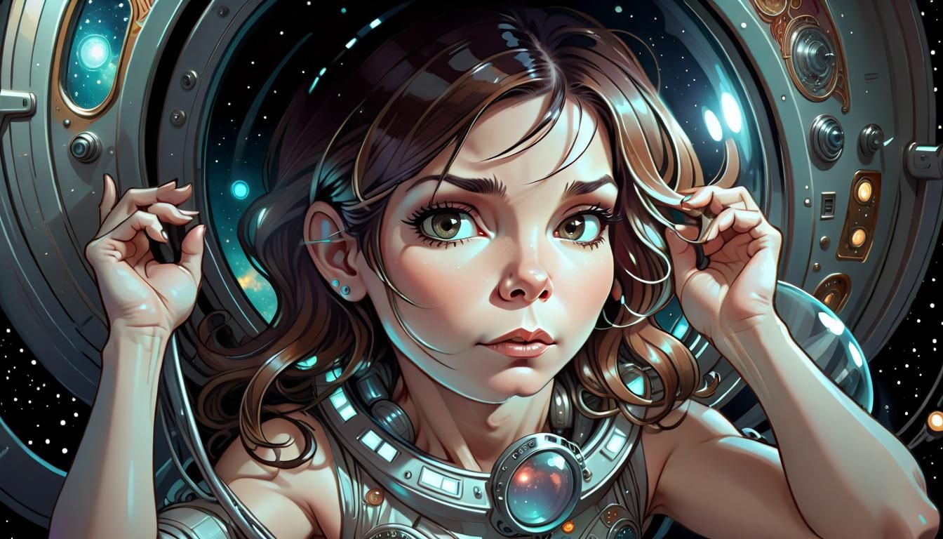Chibi Sandra Bullock in Art Nouveau Space Capsule