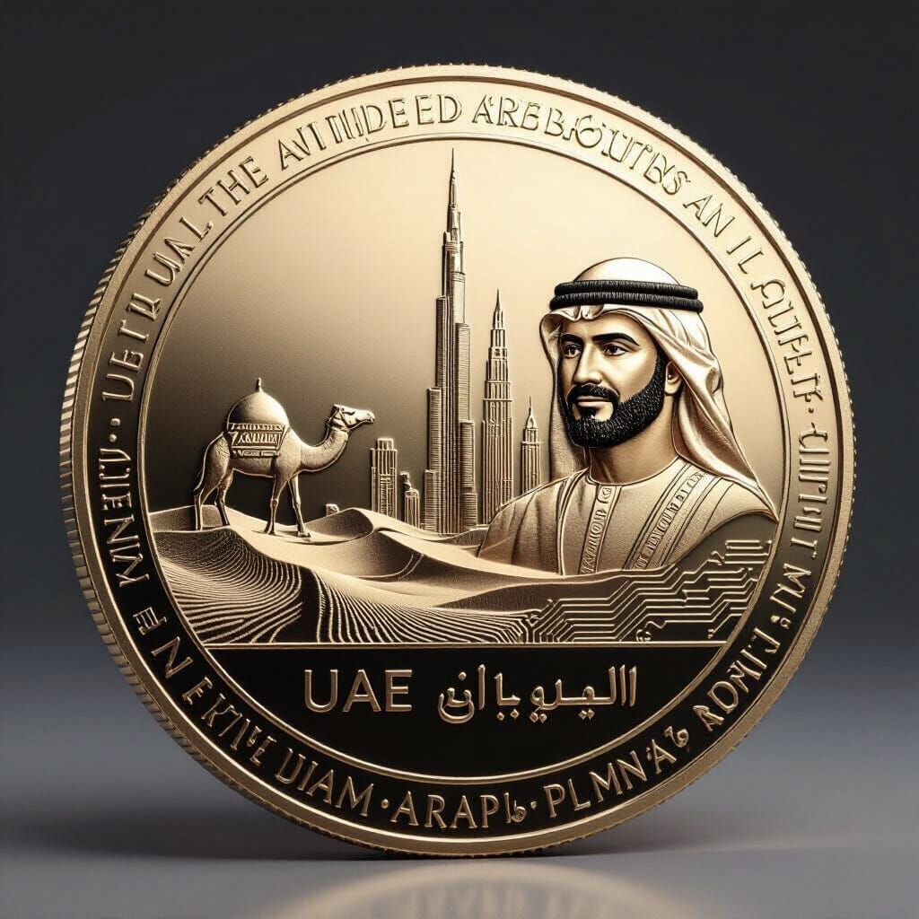 UAE Culture Meets Future Dubai on Polished Metal Coin