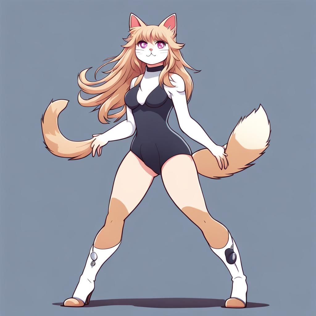 Anime Style Anthropomorphic Cat in Leotard and Boots