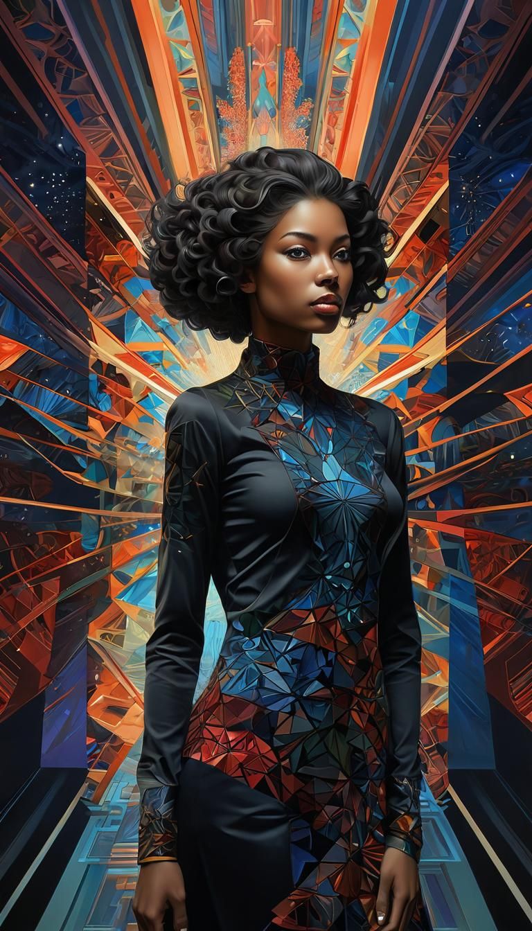 Surreal Multicolor Goddess Radiates in Dark Cosmic Dreamscap...