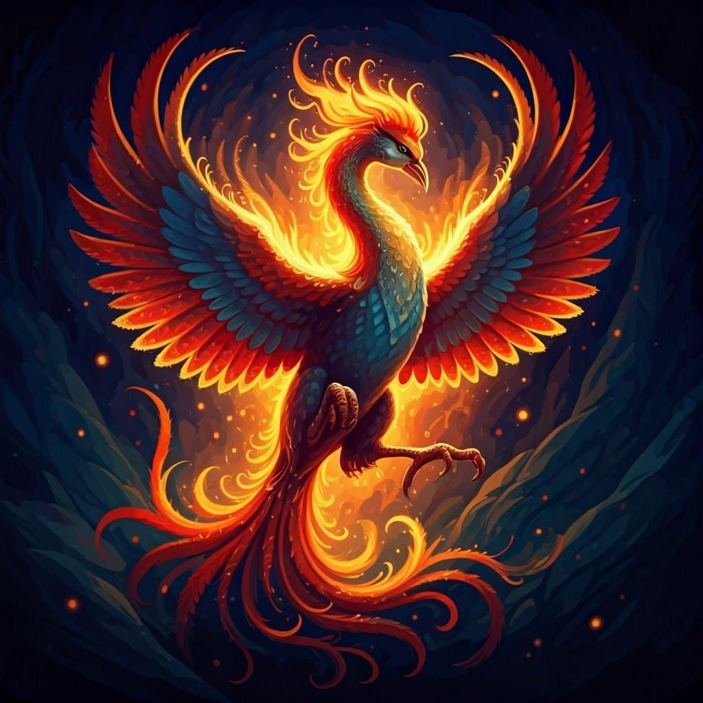 Majestic Firebird in Epic Folk Art Style