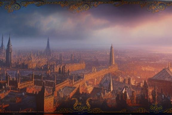 Victorian London Aerial View in Detailed Matte Painting