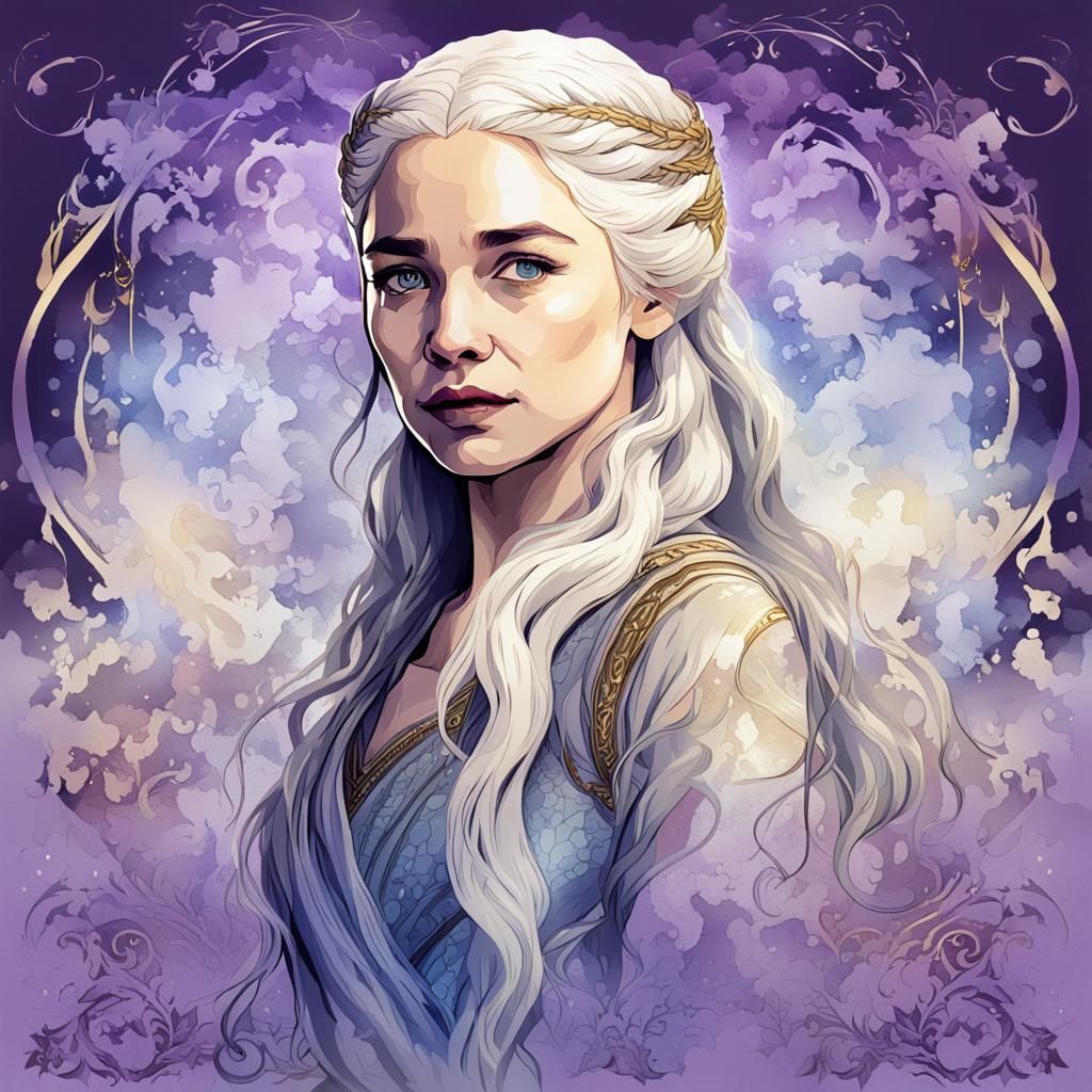 Daenerys Targaryen Vector Art: Silver Hair, Red Castle