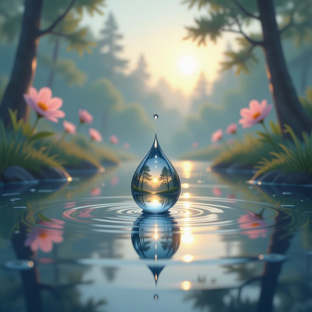 Dewdrop Reflecting Miniature Forest, Yamato-e Style