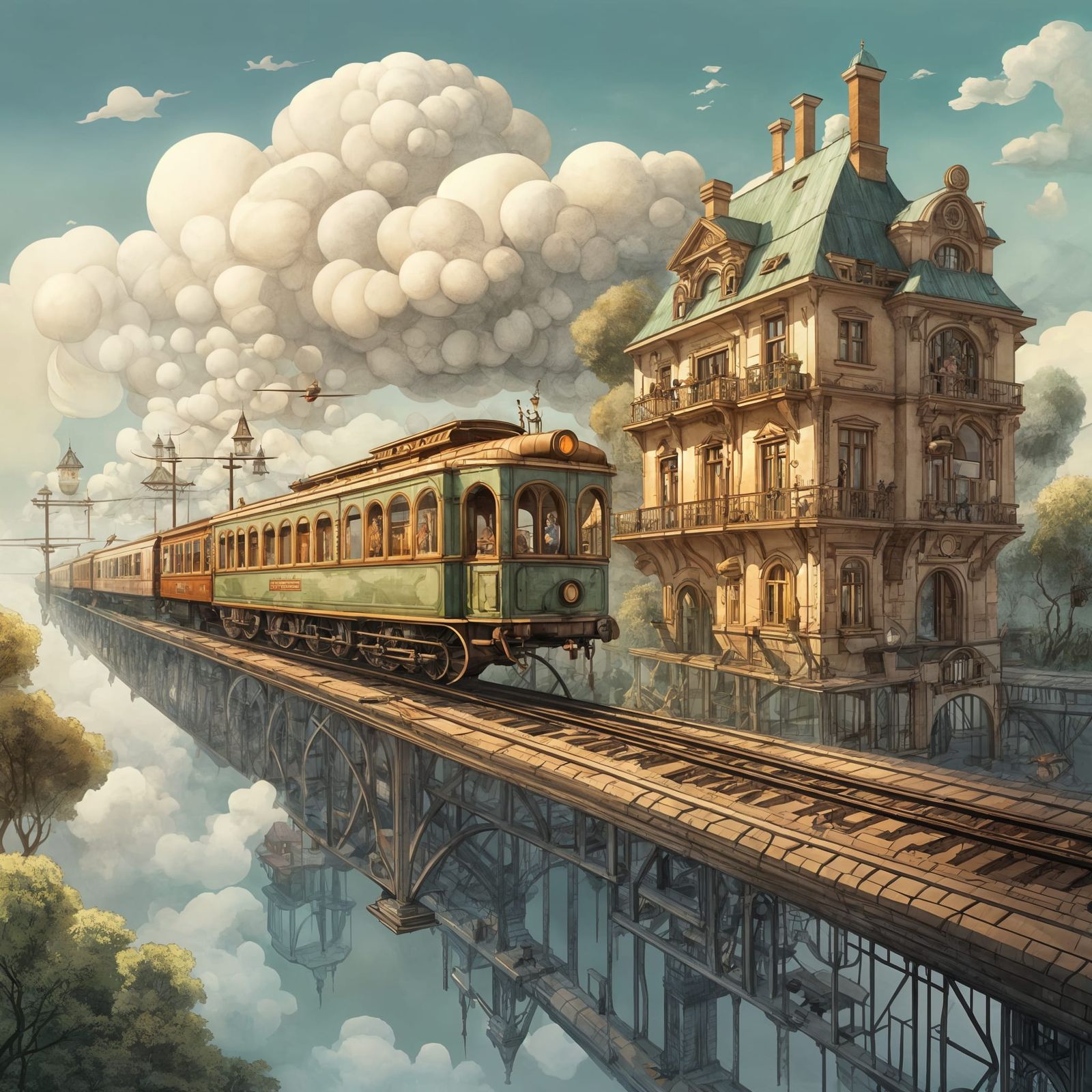 Delicate Belle Epoque Train Station Sails Through Cloudy Ski...