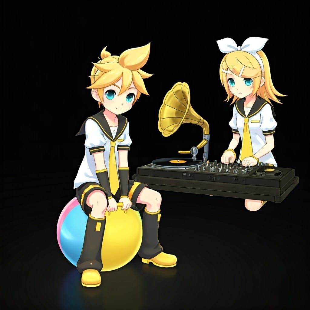 Virtual Idol Duo Enjoys Retro Fun in Vibrant Cartoon Style