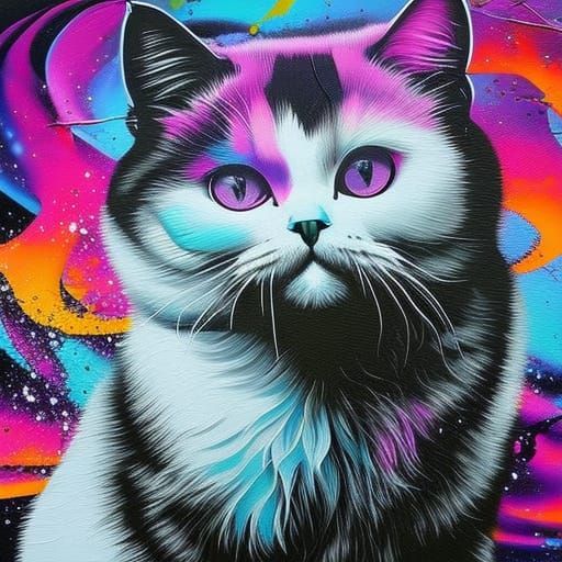 Colorful Hipster Cat Graffiti Street Art